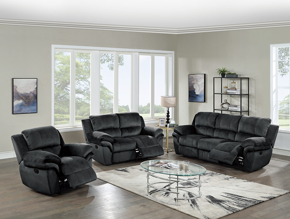 Handle motion recliner sofa in black padded suede by Poundex