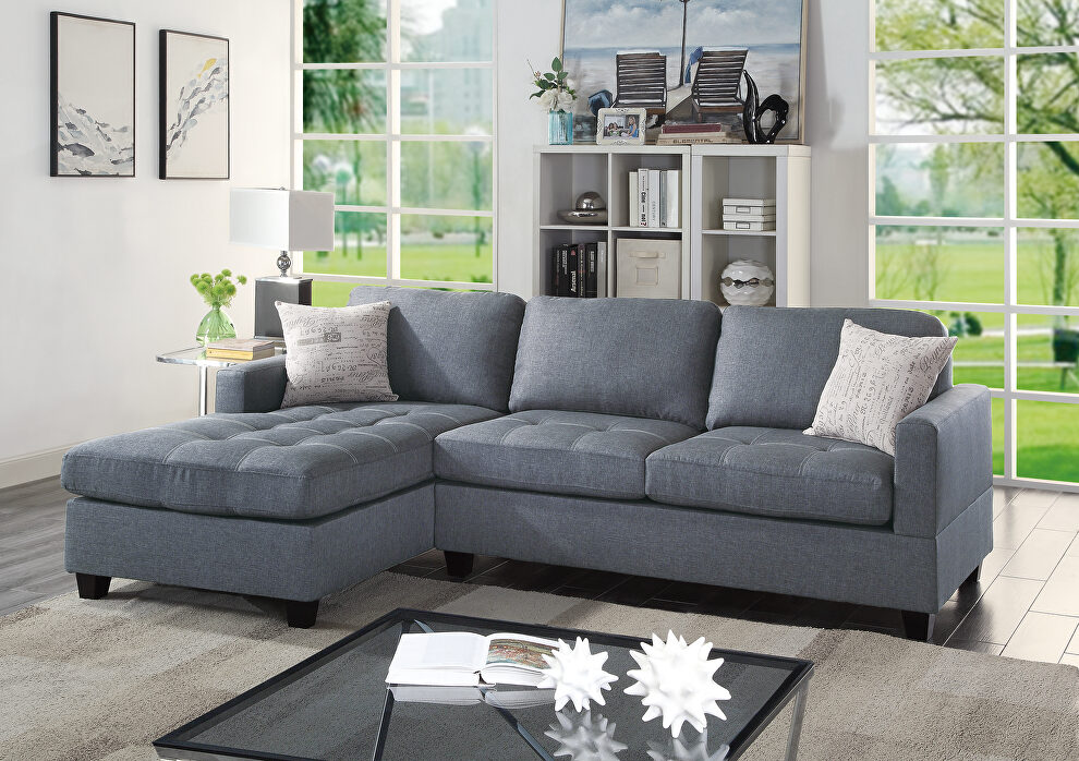 Blue gray polyfiber 2-pcs sectional sofa by Poundex