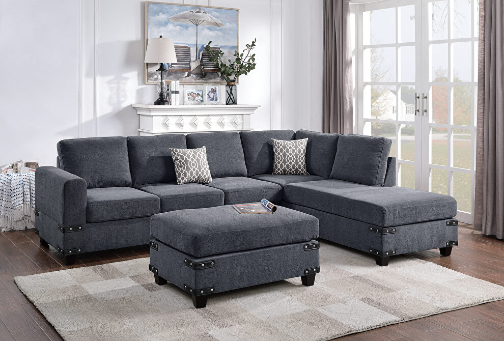 Charcoal chenille upholstery 3-pc sectional set by Poundex