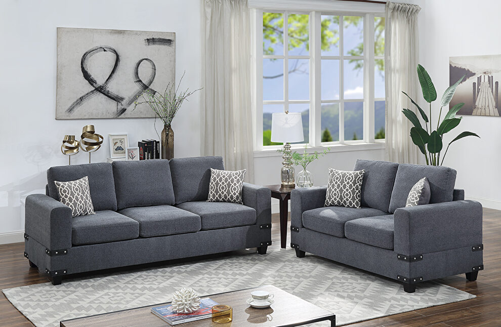 Charcoal chenille sofa and loveseat set by Poundex