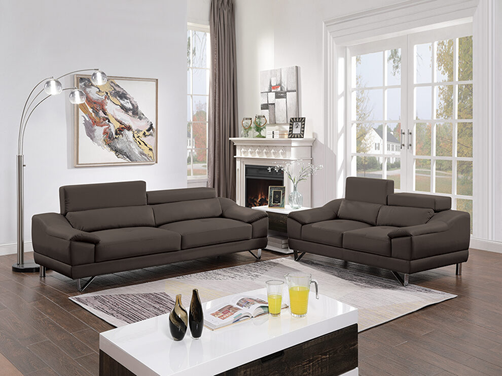 Espresso faux leather sofa and loveseat set by Poundex