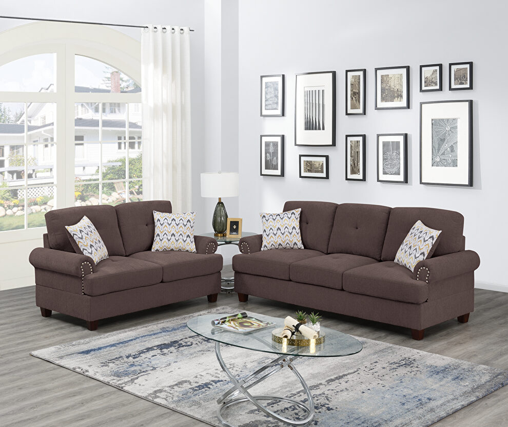 Dark coffee chenille fabric sofa and loveseat set by Poundex