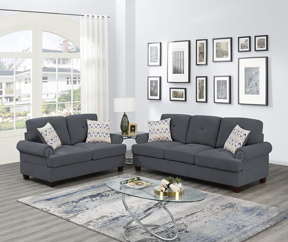 Ash gray fabric chenille sofa and loveseat set by Poundex