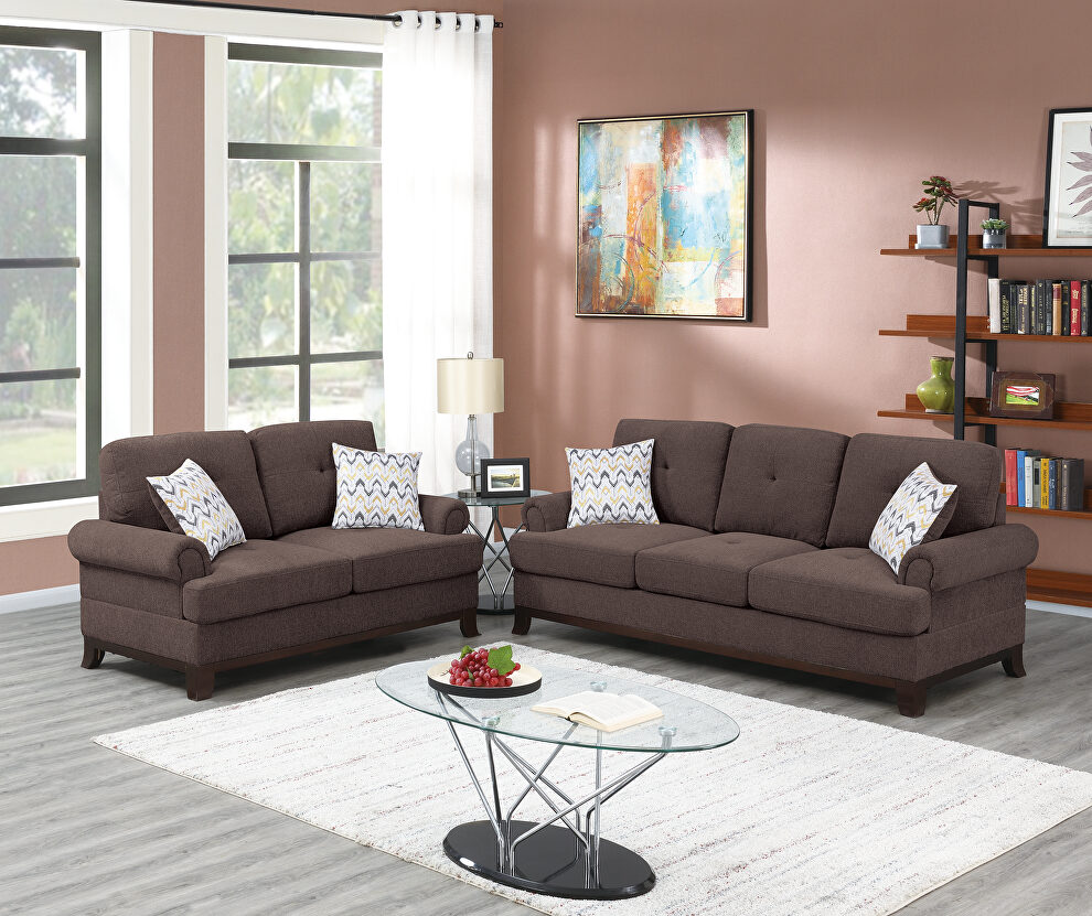 Dark coffee chenille sofa and loveseat set by Poundex