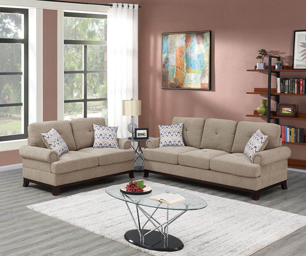 Camel chenille sofa and loveseat set by Poundex