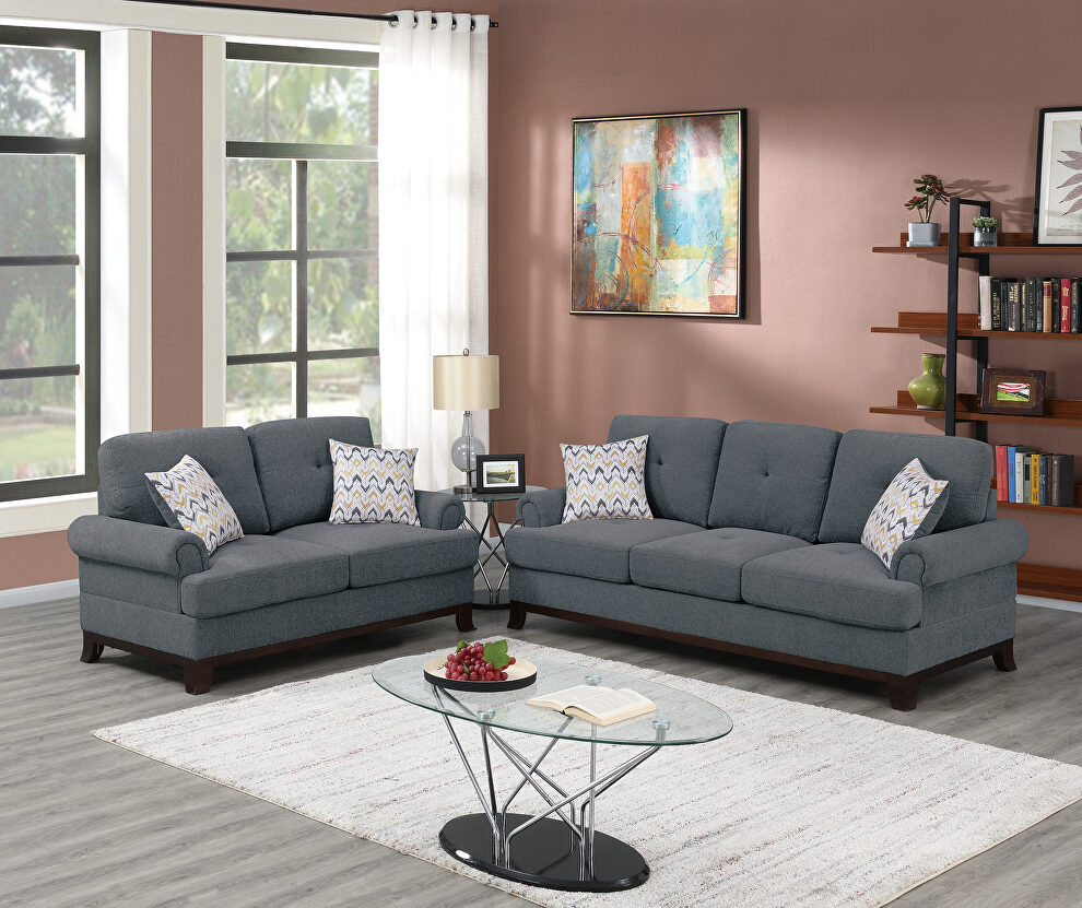 Ash gray chenille sofa and loveseat set by Poundex