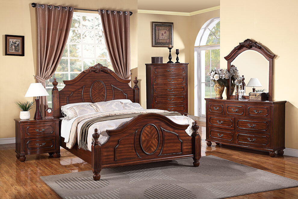 Royal style post platform king bed in cherry by Poundex