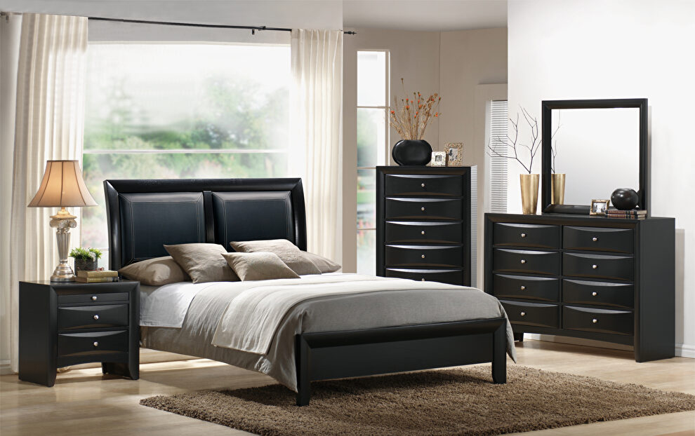 Black faux leather headboard modern queen bed by Poundex