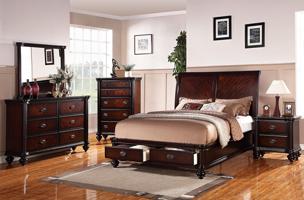 Solid pine wood king bed with 2 underbed drawers by Poundex