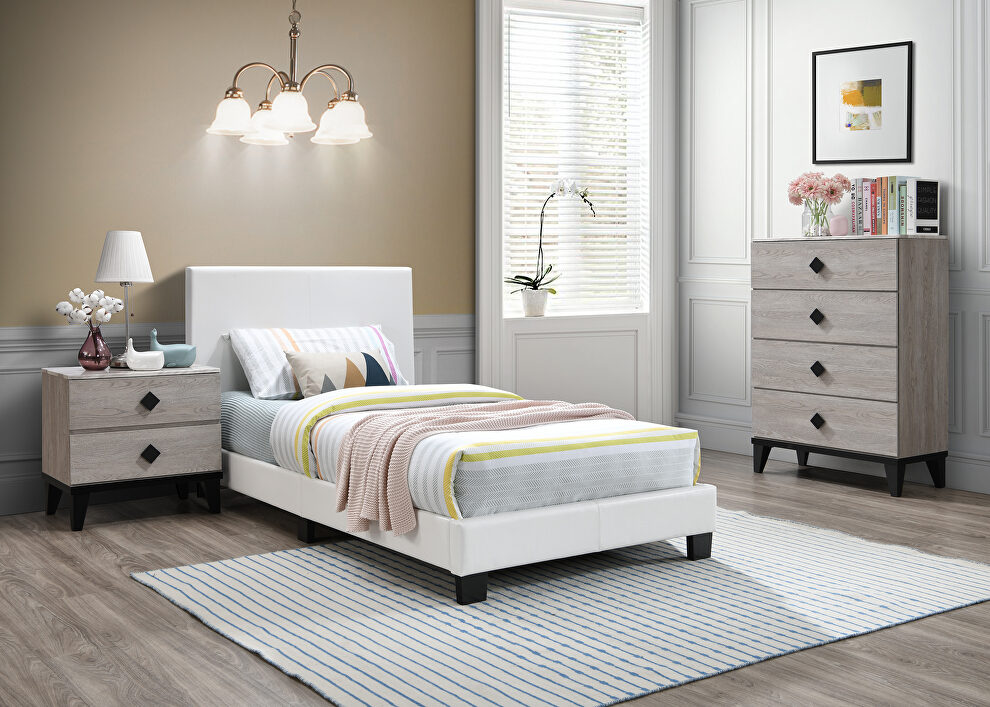 White faux leather upholstery twin bed by Poundex