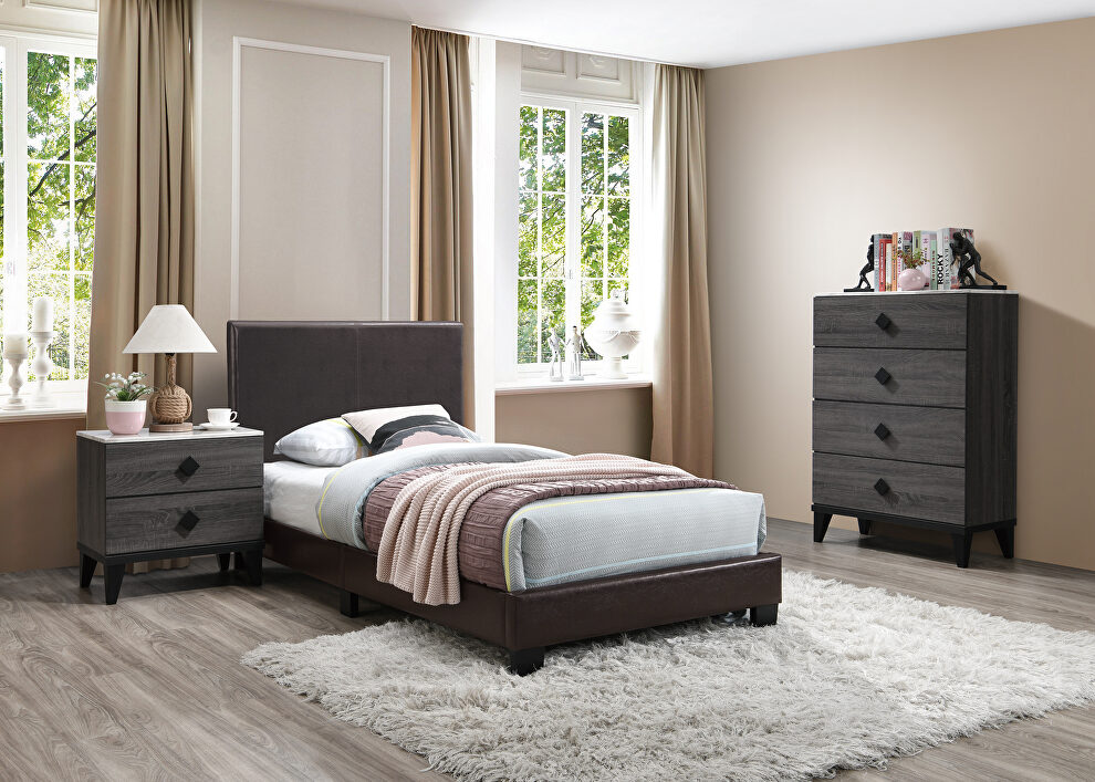 Brown faux leather upholstery queen bed in simple style by Poundex