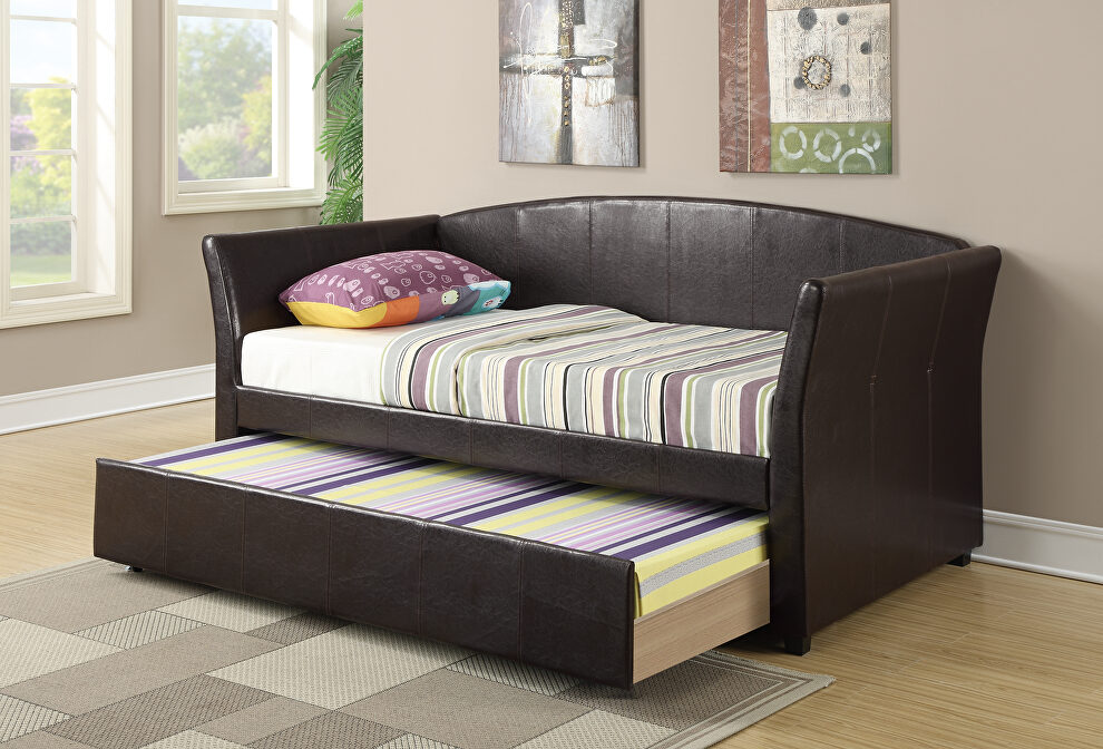 Espresso faux leather day bed w/trundle by Poundex