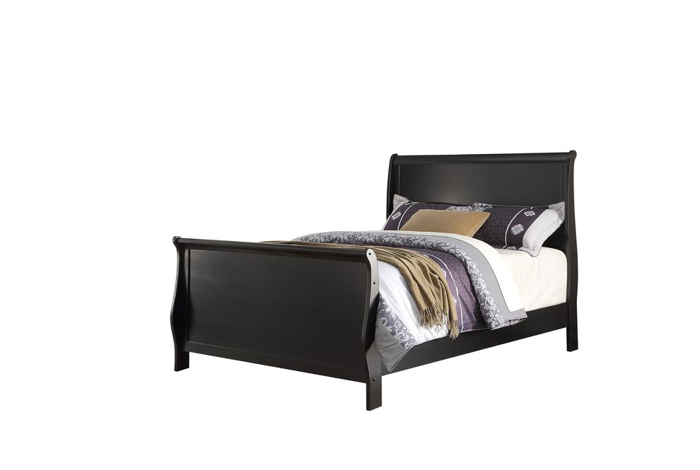 Black casual style slat full bed by Poundex