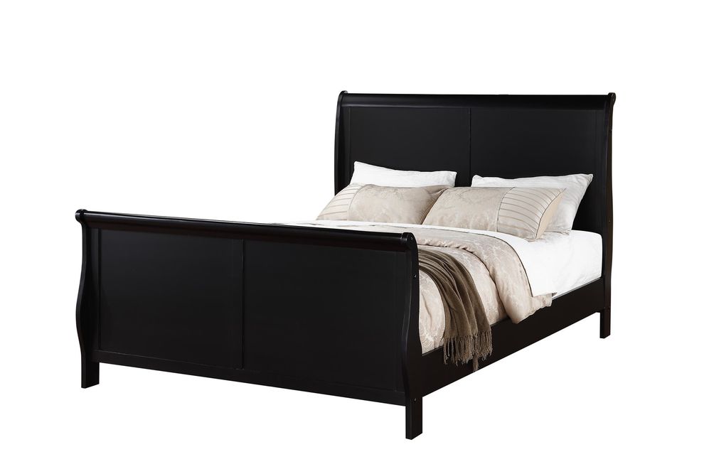 Black casual style slat king bed by Poundex
