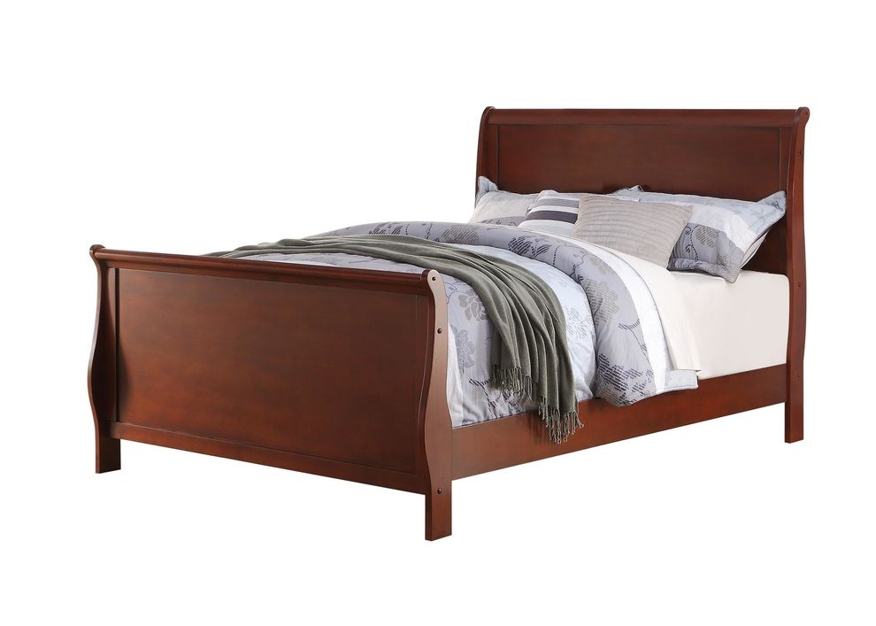 Cherry finish casual style slat full size bed by Poundex