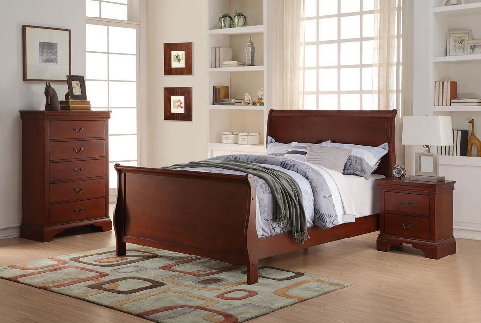 Cherry finish casual style slat bed by Poundex