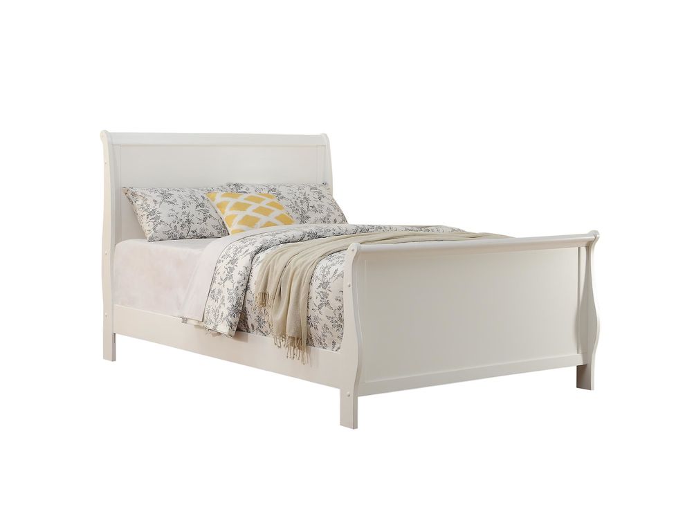Casual style twin size white slat bed by Poundex