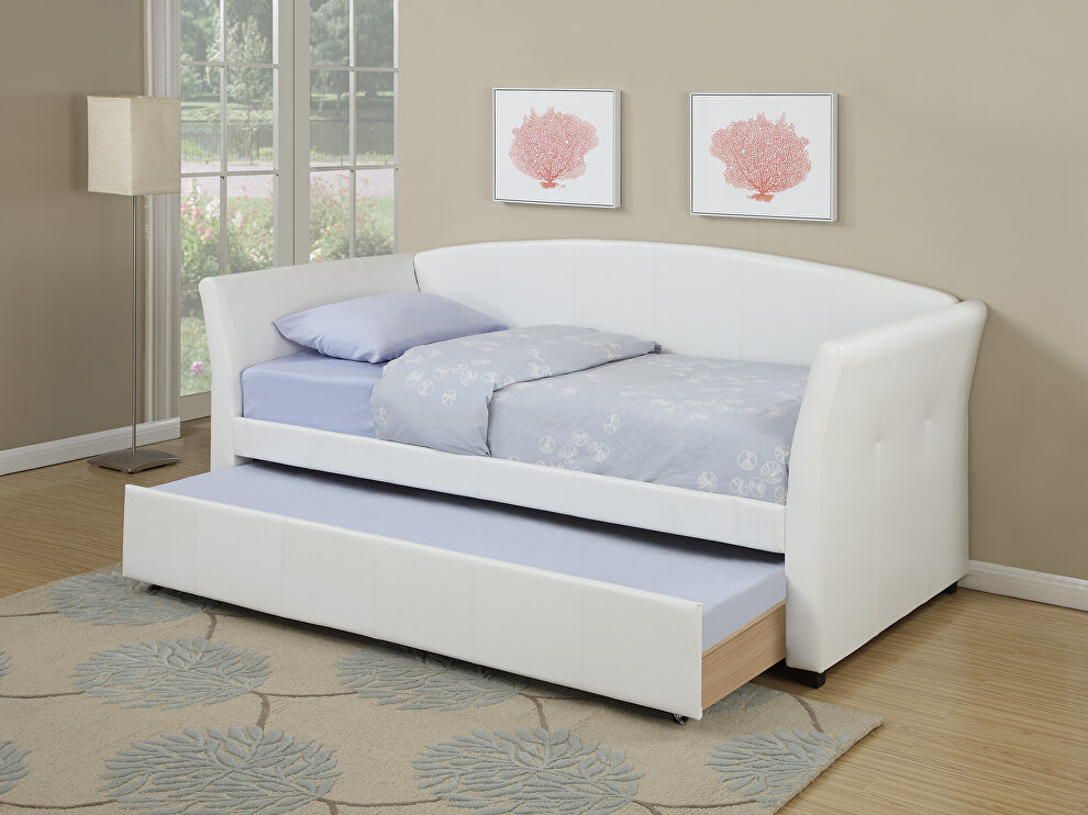 White faux leather day bed w/trundle by Poundex