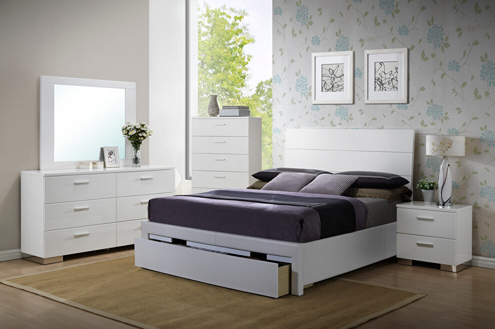 Queen bed with pu siderail & storage by Poundex