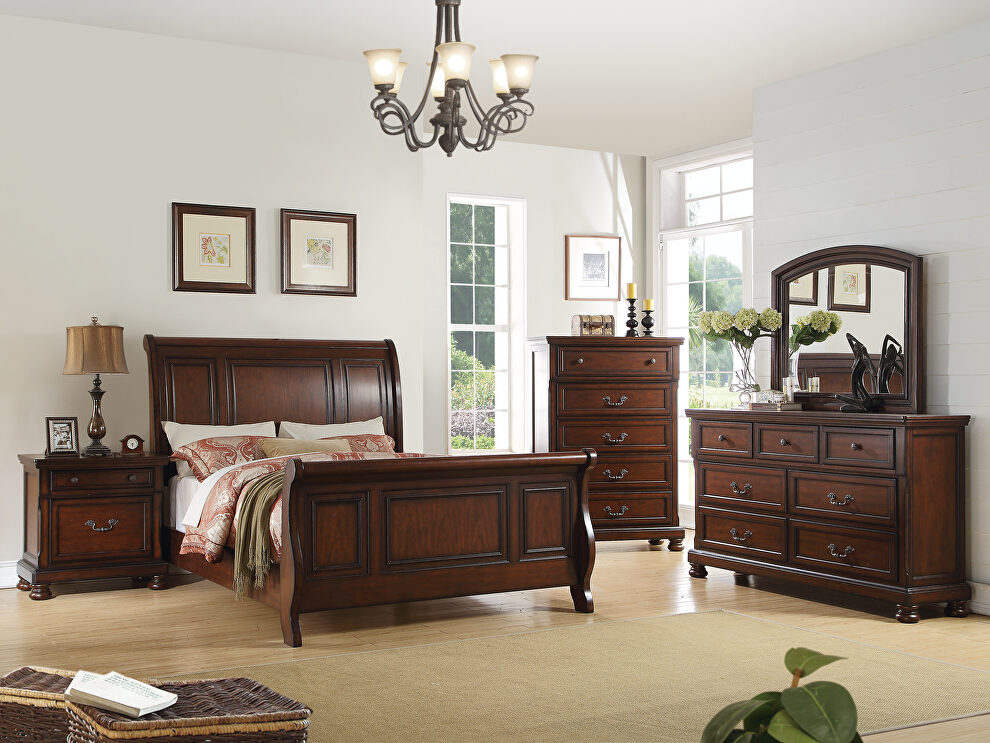 Antique cherry finish king bed by Poundex