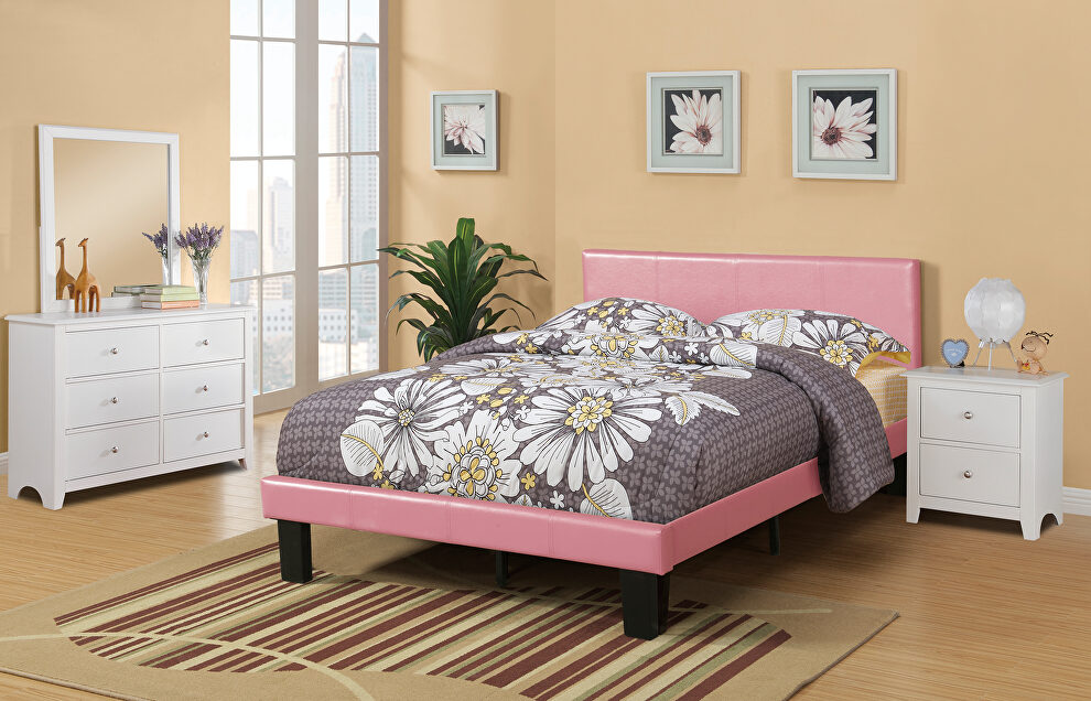 Pink faux leather twin size bed by Poundex