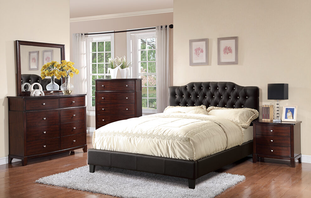 Black faux leather upholstery traditional style full size bed by Poundex