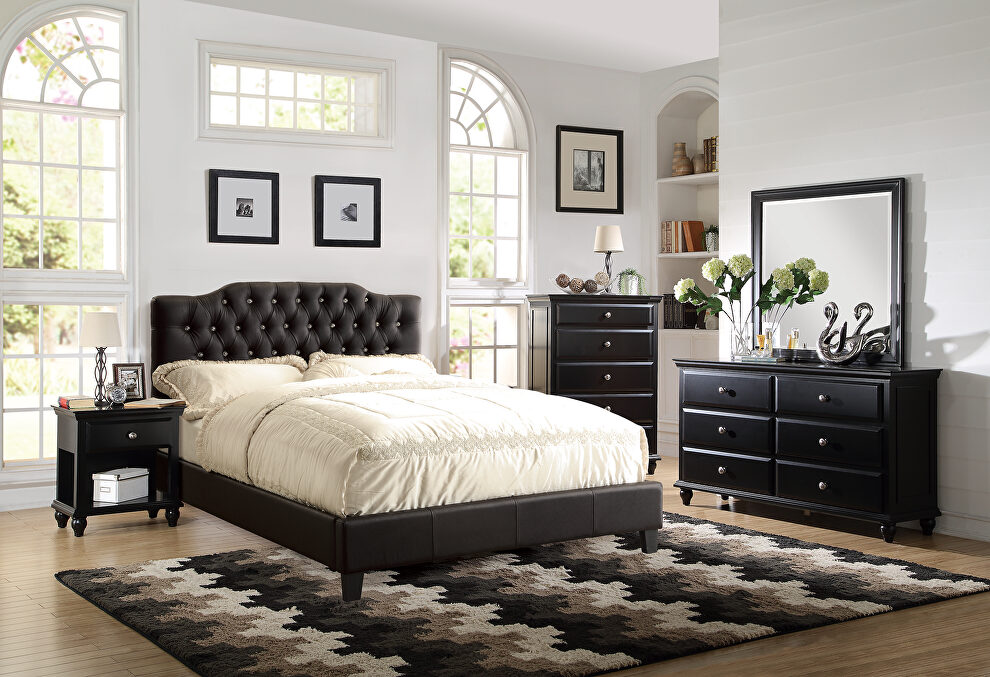 Black faux leather upholstery queen size bed by Poundex