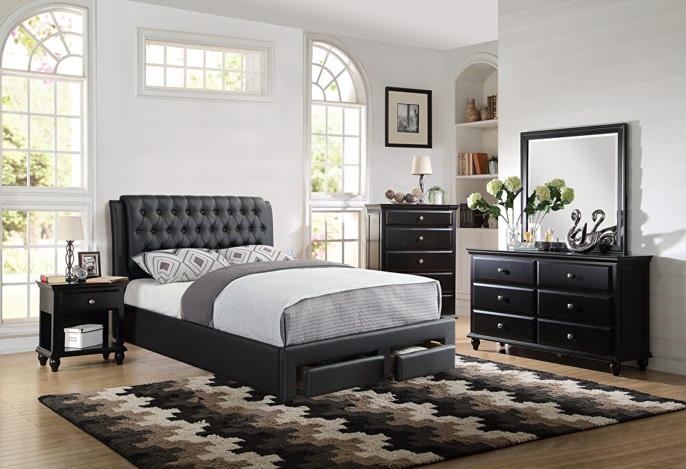 Black bonded leather king bed by Poundex