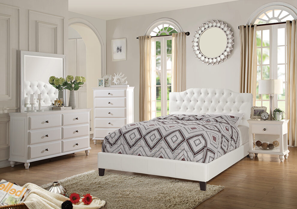 White faux leather upholstery king bed by Poundex