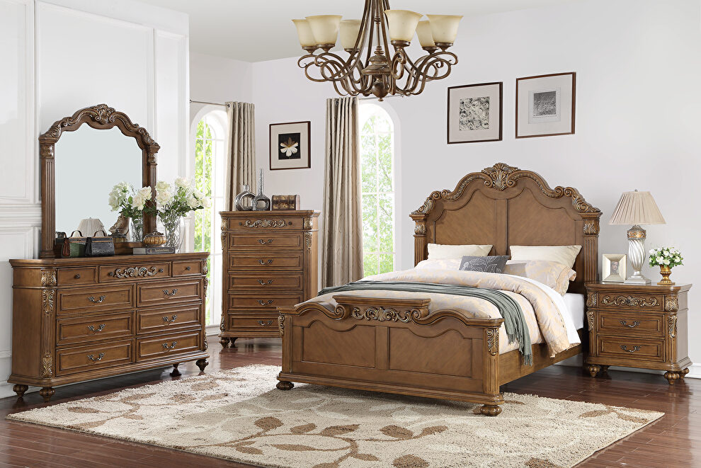 Carved vintage stylish king bed in traditional style by Poundex