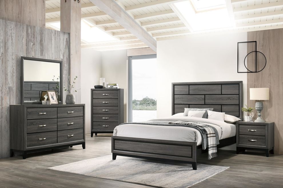 Simple gray wood king bed w/ full platform by Poundex