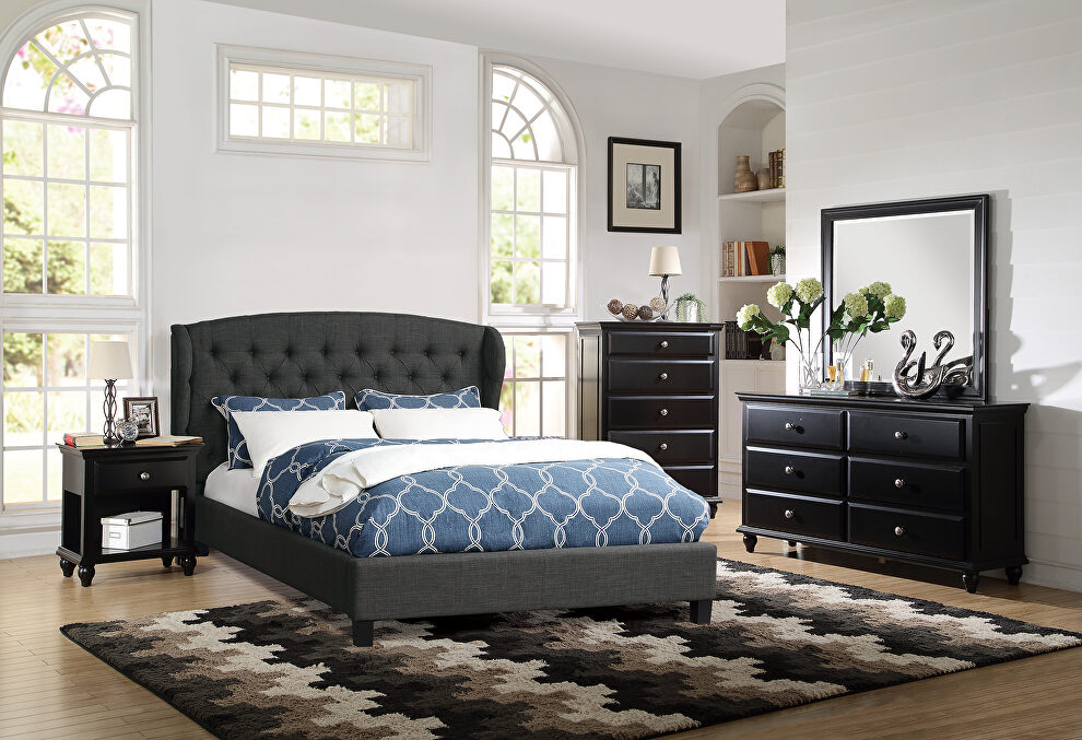 Charcoal polyfiber fabric upholstery king bed by Poundex