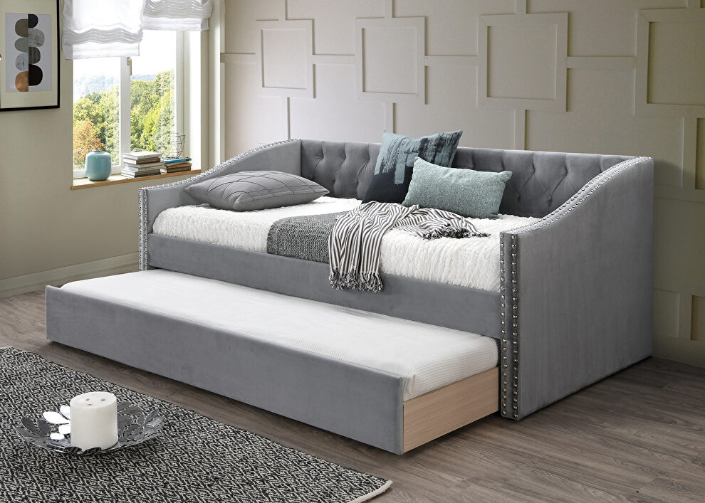 Gray velvet day bed w/trundle in casual style by Poundex