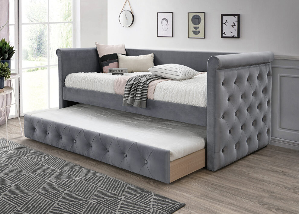 Gray velvet day bed w/trundle by Poundex