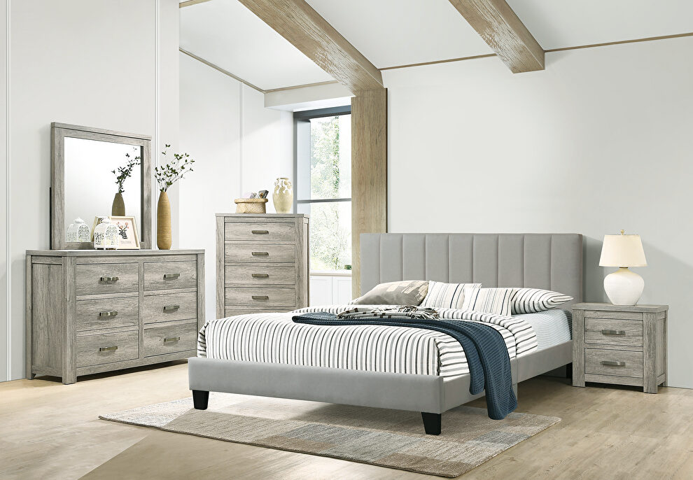 Gray polyfiber upholstery full bed by Poundex