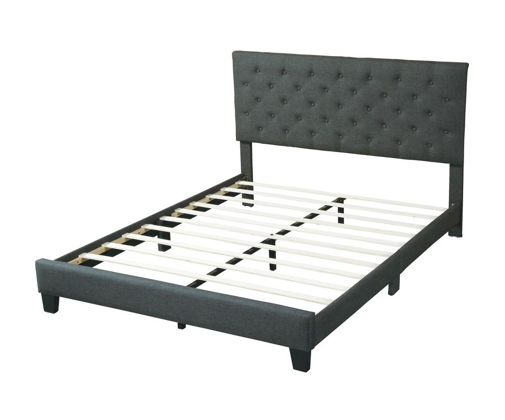 Simple blue/gray fabric full bed w/ full platform by Poundex