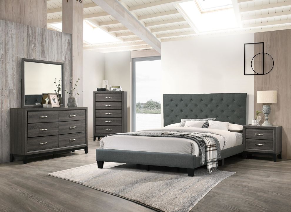 Simple blue/gray fabric king bed w/ full platform by Poundex