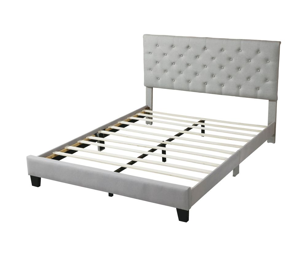 Simple gray fabric full bed w/ full platform by Poundex