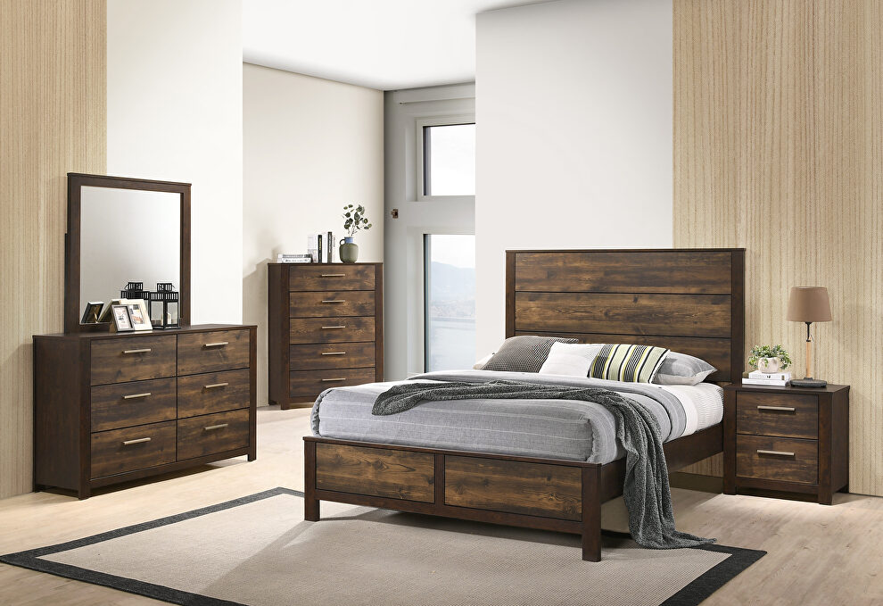 Simple brown contemporary wood king size bed w/ full platform by Poundex
