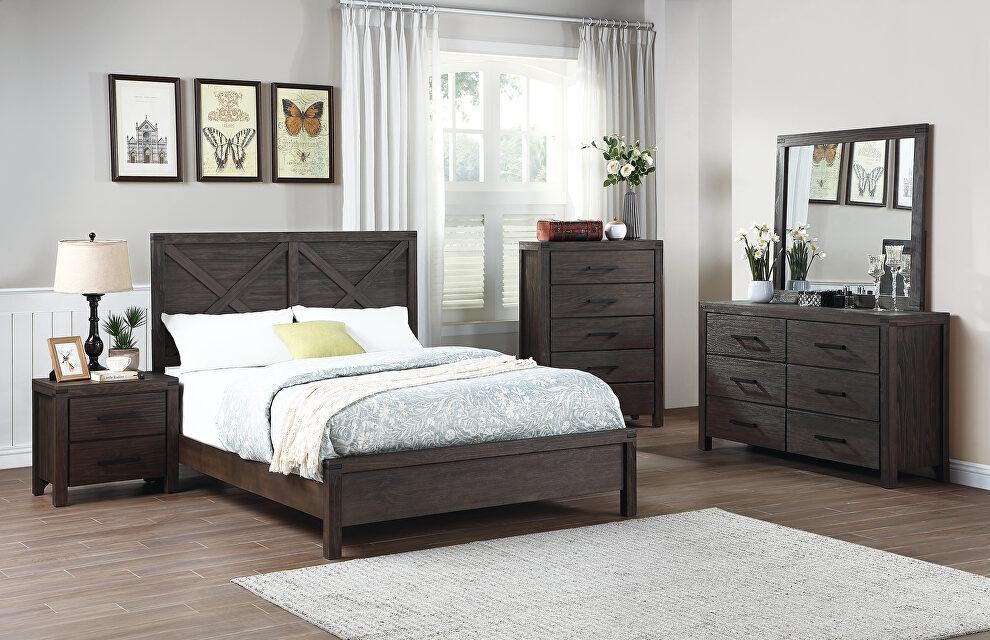 Charcoal finish king bed by Poundex