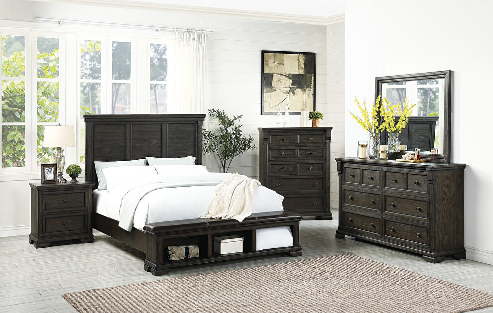 Elm veneer king bed with storage by Poundex