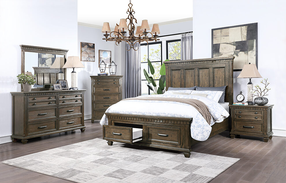 Brown traditional style high headboard bed w/ 2 drawers by Poundex