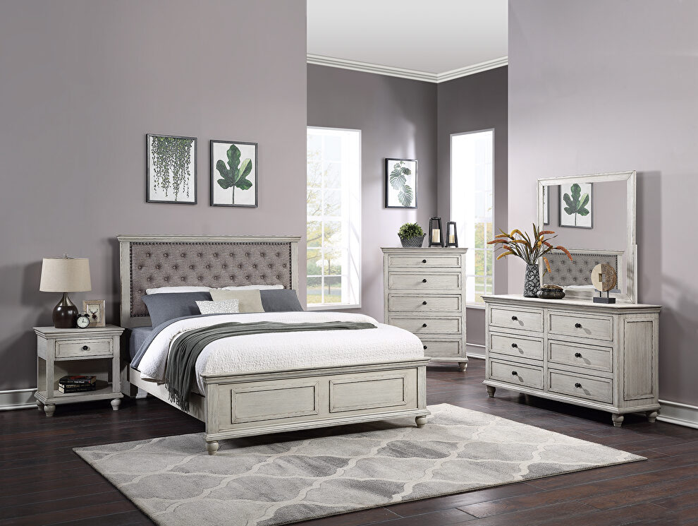 Traditional style tufted king bed in ash gray finish by Poundex