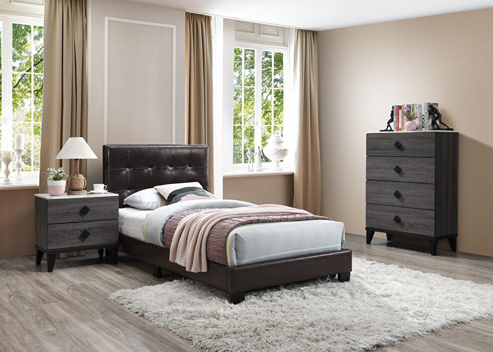 Brown faux leather upholstery twin bed by Poundex