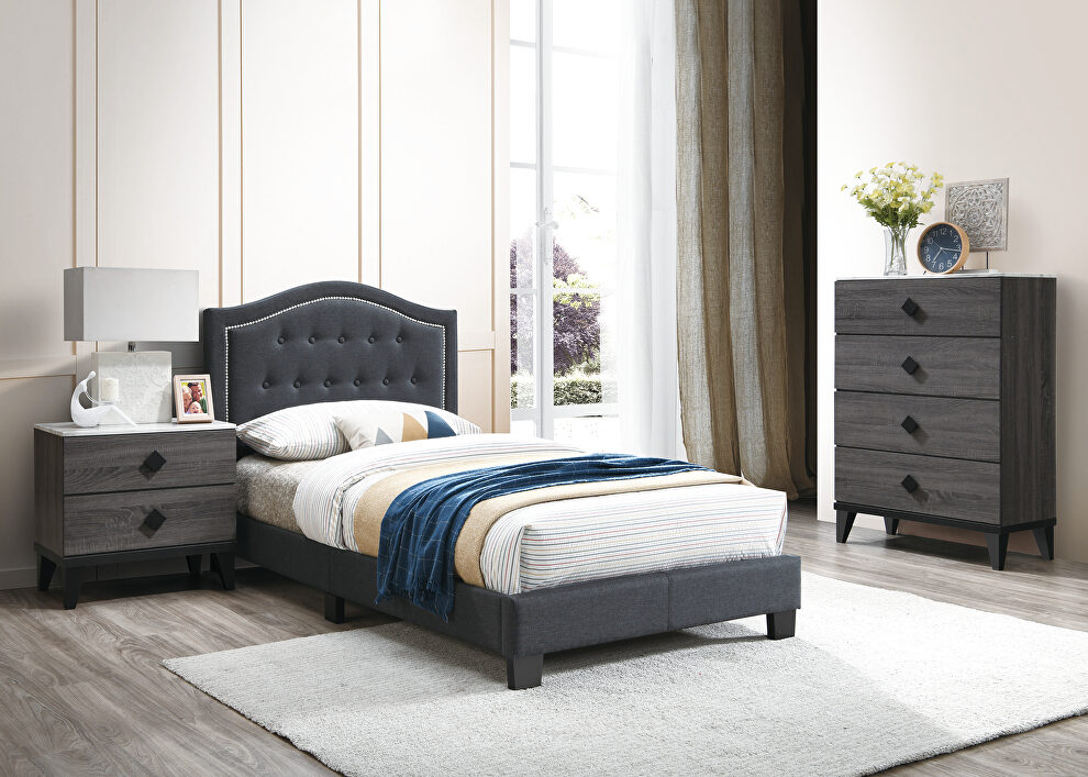 Charcoal burlap upholstery twin bed by Poundex