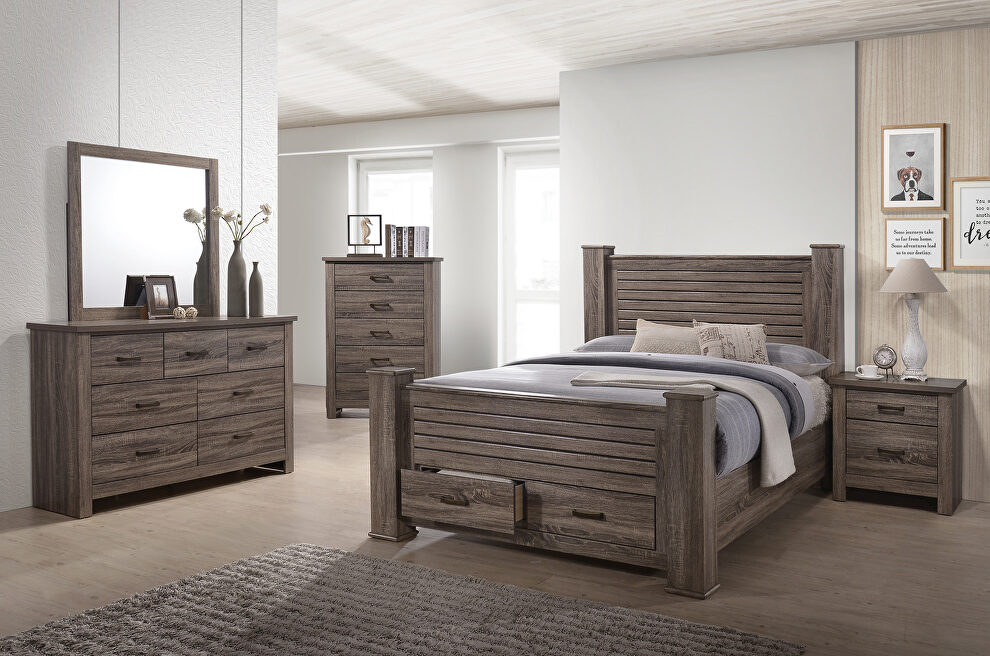 Black & brown queen bed with two underbed drawers by Poundex