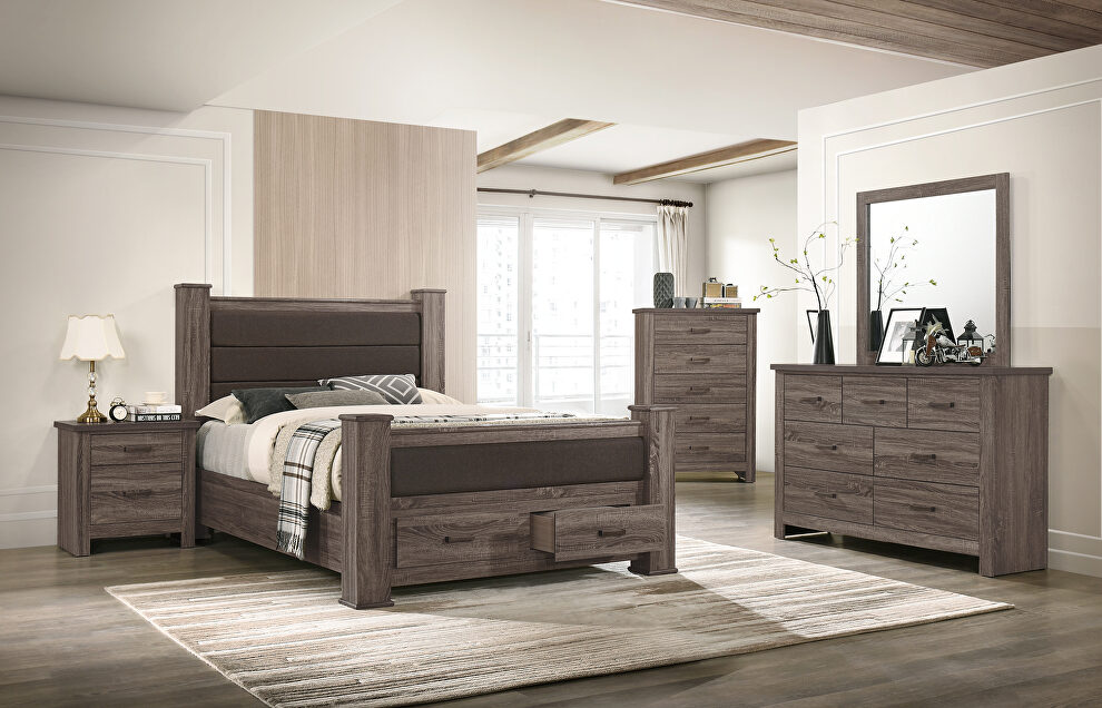 Black & brown finish king bed with two underbed drawers by Poundex