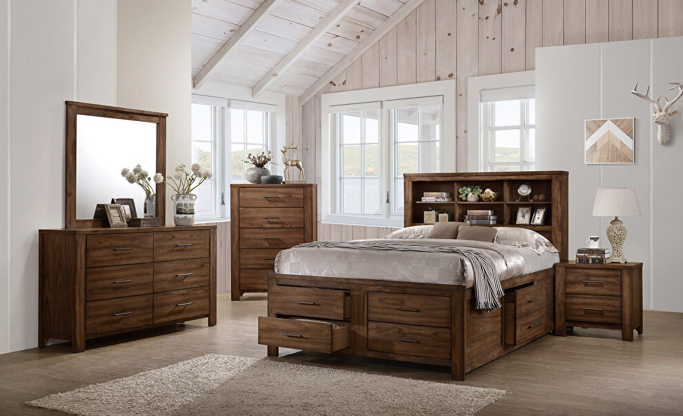 Solid wood queen bed with storage by Poundex