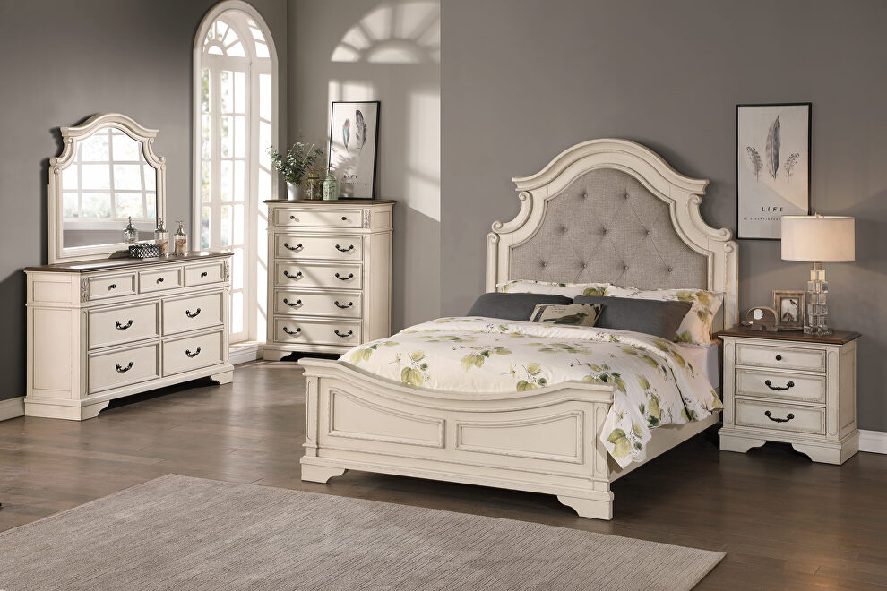 Birch veneers traditional queen bed in white finish by Poundex