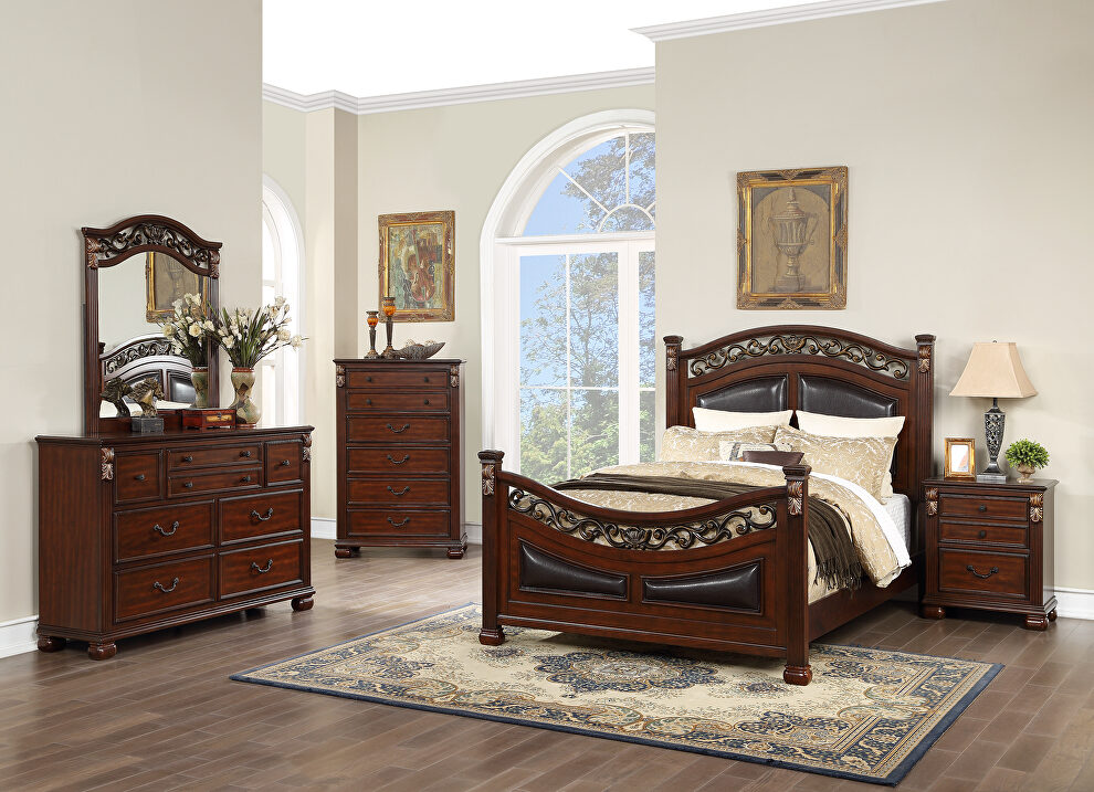 Cashew tree queen bed with carved headboard by Poundex